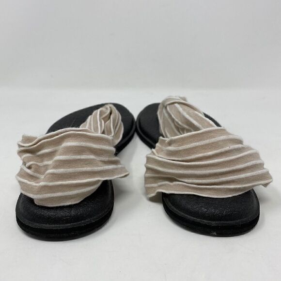 Sanuk 5 Yoga Sling Back Cream Stripe BOHO Summer Beach Comfy Sandals - Picture 5 of 9